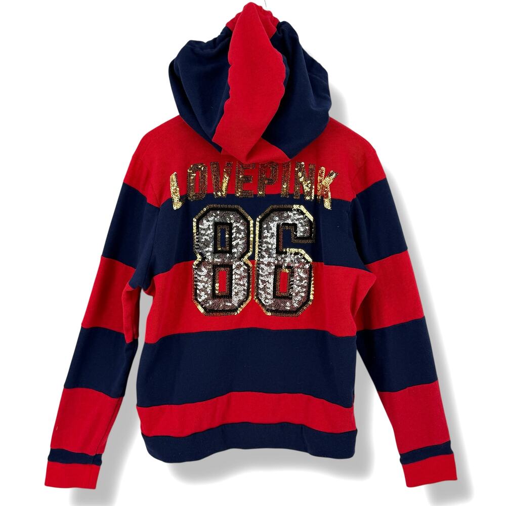Victorias Secret Y2K Style Love Pink 86 Sequin Full Zip Hoodie Size L Red Blue